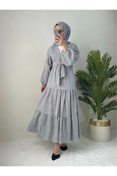sportiness Button Detailed Balloon Sleeve Seersucker Linen Blouse Skirt Suit