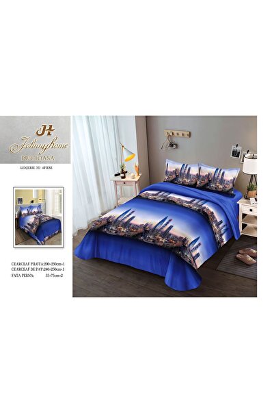 FIONNA.RO 3D Satin Cotton Bed Linen - Blue City