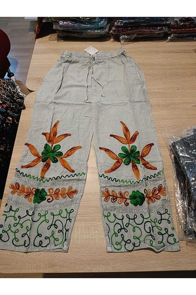 anne moda ankara Size 36-38 Compatible, Seasonal, Embroidered, 2 Pockets, Wide Leg, Trousers