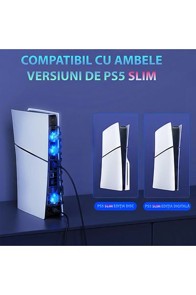 Unified Studios PS5 Slim Cooling Fan Temperature Sensor, 3 Modes, RGB LED, USB 3.0, Disc & Digital Compatible
