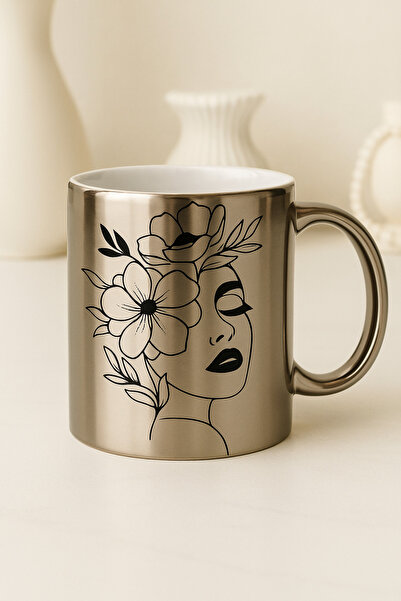çokaş Pack of 5 Women's Printed Large Size Silver Mug