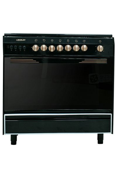 raslantı Ruslan gas oven, 5 burners, 60 x 90, stainless steel, with fan and rotating grill, automatic ignition, timer, golden keys