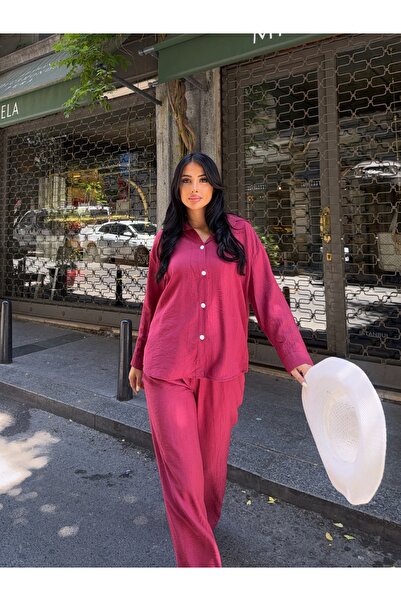 CARLA MARA قميص بانتون سفلي طقم علوي أحمر كلاريت