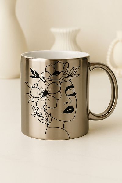 çokaş Women's Printed Large Size Silver Porcelain Mug