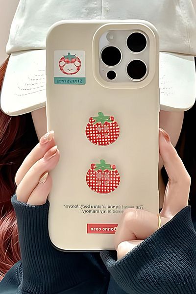 shop iPhone 14 Compatible Cute Strawberry Pattern Soft Silicone Phone Case - Bonno Case Series