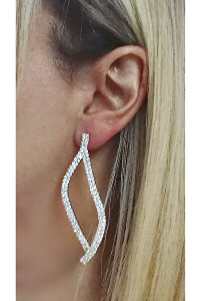 mos&more Gümüş Kristal Taşlı Büyük Kadın Abiye Küpe,suyolu