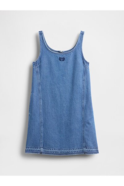GAP Kız Çocuk Denim Mavi Kids UltraSoft Denim Logo Elbise