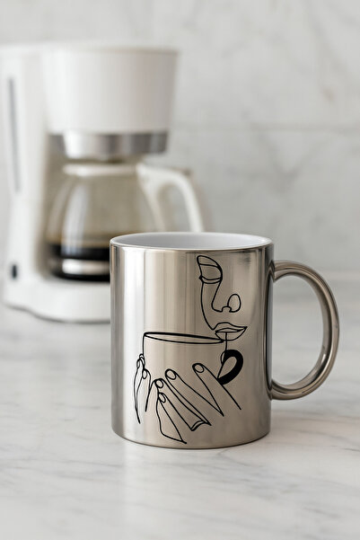 çokaş Women's Printed Large Size Silver Porcelain Mug