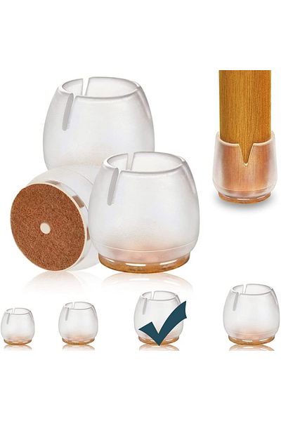 Bogadini Set of 16 Silicone Anti-Slip Protectors – 17-22mm, Transparent, for Furniture Legs