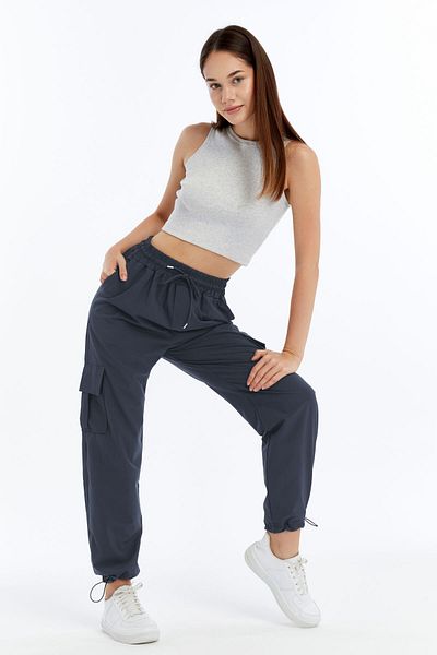 KRAVEN Women's Premium Cargo Pocket Jogger High Waist Parachute Fabric Sweatpants