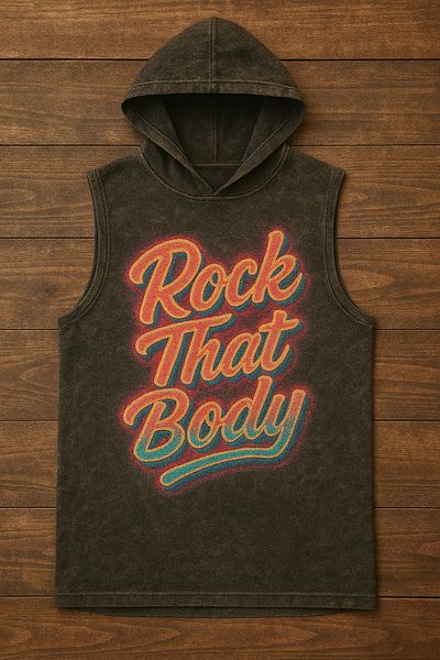 technomonkey Black Men's Hooded Trainning Sportsman Tank Top Oversize Washed Rockthatbody Printed Sleeveless T-Shirt