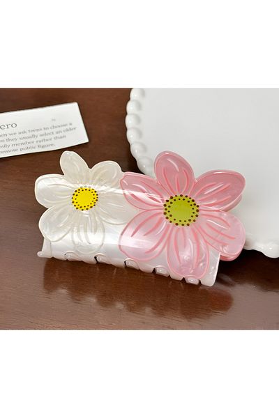 cityvision Agrafă de păr cu model de flori roz și alb – Agrafă cu tematică de primăvară de 9 cm