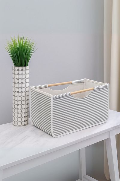 Hesaplı Kasa Wooden Handle Fabric Storage Box – 32 X 17 X 18 cm