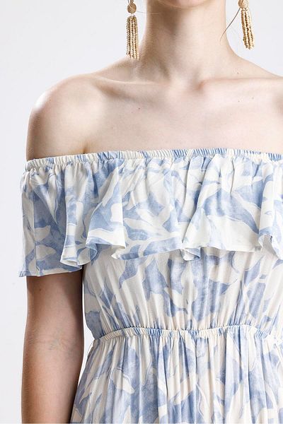 VAPUR TEKSTİL Rochie din viscoză cu volane cu talie elastică cu model floral