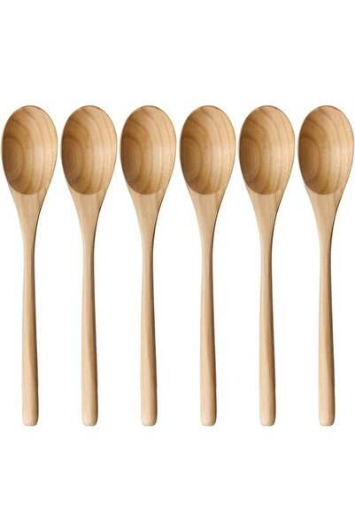 UYT LİFE 6'lı Ahşap Kaşık Seti Doğal Tahta Karıştırma Kaşığı 13cm