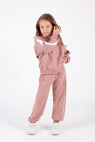 Mnk Baby&Kids Girl's Bat Sleeve Stripe Detailed Bottom-Top Tracksuit Set M00755 Powder