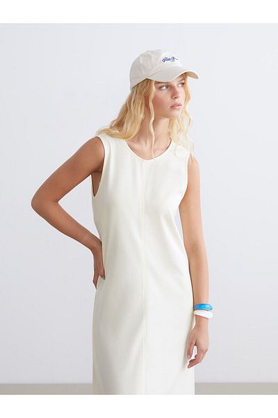 LC Waikiki Crew Neck A-Line Linen Blend Dress