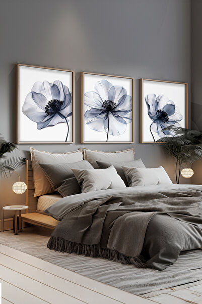 STARYUNA Ciçekli salon tablosu, ev dekorasyon, ahşap çerçeveli 3'lü tablo set...