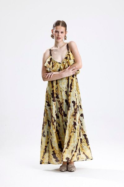 VAPUR TEKSTİL Rochie lungă cu model Tie-Dye și detaliu cu volane
