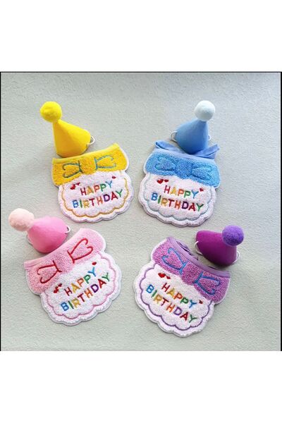 Payidar Hediyelik KEDİ/KÖPEK DOĞUM GÜNÜ PARTİ KIYAFETİ/AKSESUARI (Şapka ve Önlük) Evcil Hayvan Doğum Günü Sürprizi