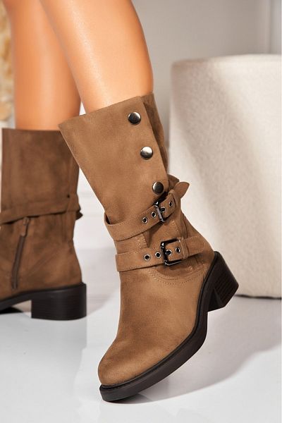 Joana Women's Short Khaki Boots Made of Eco-Suede Leather Jasmina