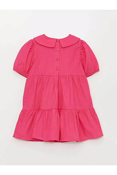 LC Waikiki Fuşya Gömlek Yaka Kısa Kollu Nakış Detaylı Kız Bebek Elbise