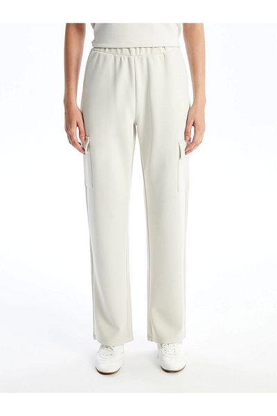LC Waikiki Pantaloni de sport cargo pentru femei LCW Vision Bej cu talie elastică interlock simplu