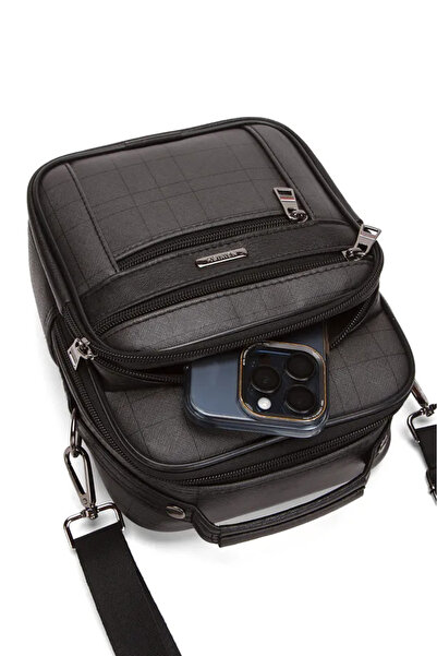 GOLDBAGS Men's Plaid Fabric Multi-Compartment Hand and Shoulder Bag