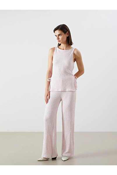 LC Waikiki Lcw Vision Pink Elastic Waist Textured Women's Trousers
