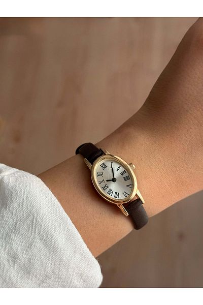 Vola Collection Thin Bitter Coffee Leather Strap Women's Wrist Watch with White Dial -43