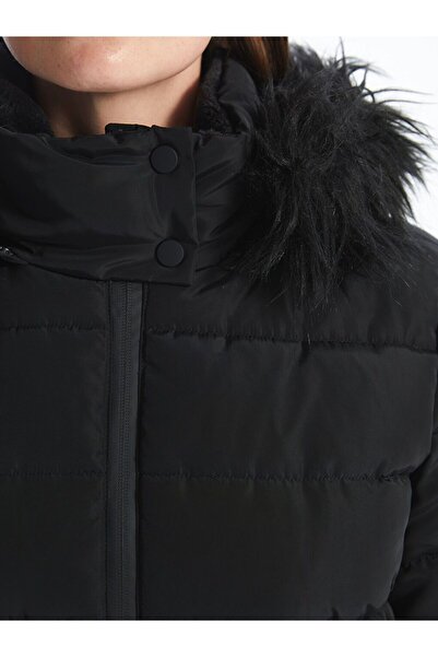 LC Waikiki Black Women's Hooded Plain Puffer Coat