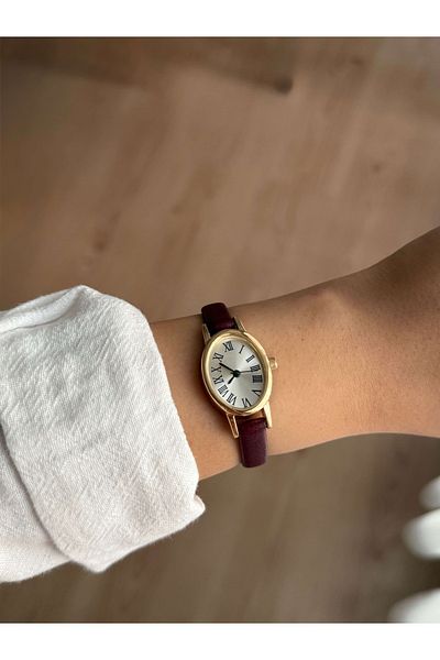 Vola Collection White Dial Thin Burgundy Leather Strap Women's Wrist Watch -43