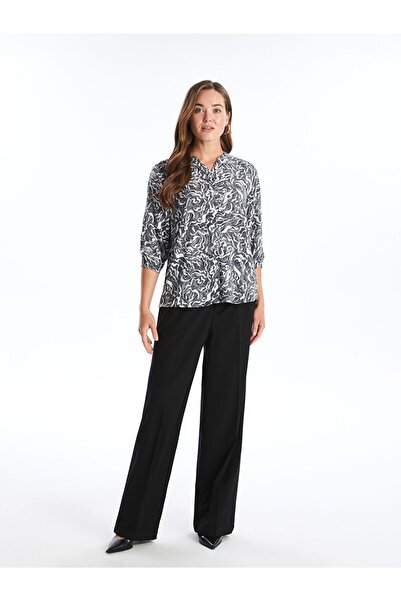 LC Waikiki Black Scoop Neck Patterned Women's Blouse