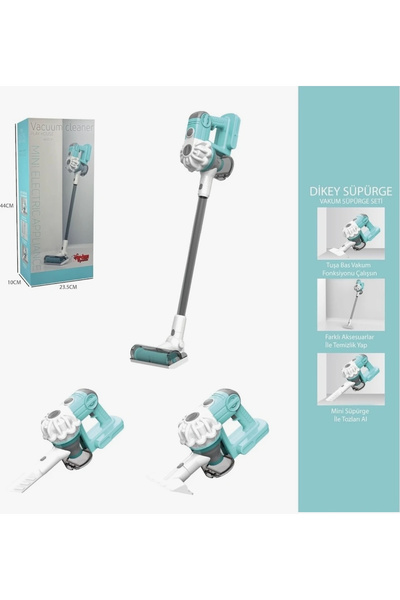 Vardem Çekme Özellikli Pilli Sesli Oyuncak Süpürge – 75 cm 3’ü 1 Arada Dikey Elektrik Süpürgesi – Yeşil