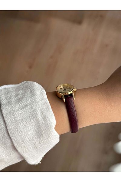 Vola Collection White Dial Thin Burgundy Leather Strap Women's Wrist Watch -43