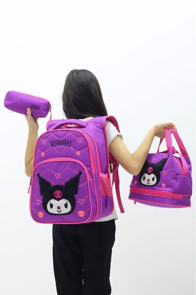 Wish BF Kuromi okul çantası & termal beslenme çantası & kalemlik (3'lü set)