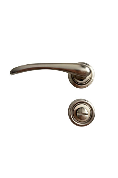 Hızır Bendio %100 Pirinç Rozetli Saten Gümüş WC Kapı Kolu, Lüks, Paslanmaz, Şık ve Uzun Ömürlü, 1 Takım