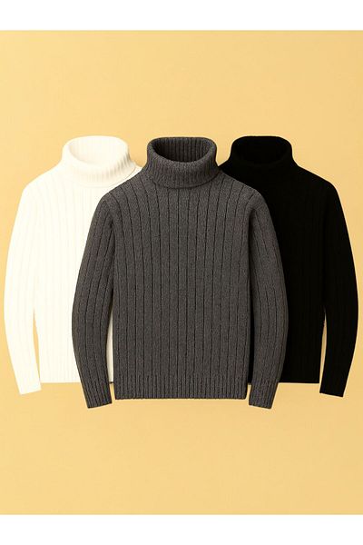 Gameyal 3 Pieces Lycra Unisex High Neck Turtleneck Sweater