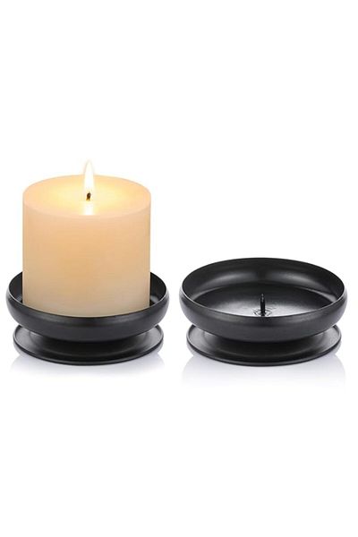 Generic NALACAL Set of 2 Black Iron Pillar Candle Holders with Spike, 3.6"/9cm Diameter - Ideal for Wax or