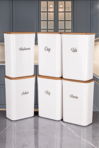 naturelove Ahşap Kapaklı 3 Litre 6'lı Set Akrilik Erzak Kutusu Kabı