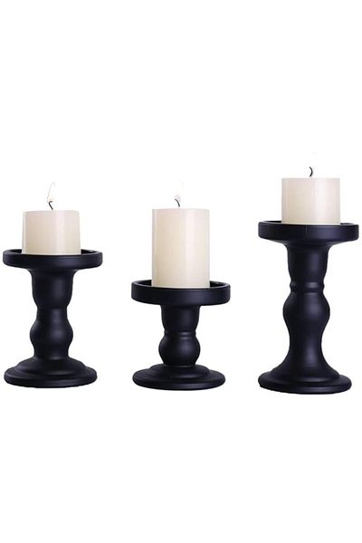 Generic BIGTHREE Matt Candle Holders, Glass Black Pillar Candle Holder, 3 Candlesticks of Different Heights