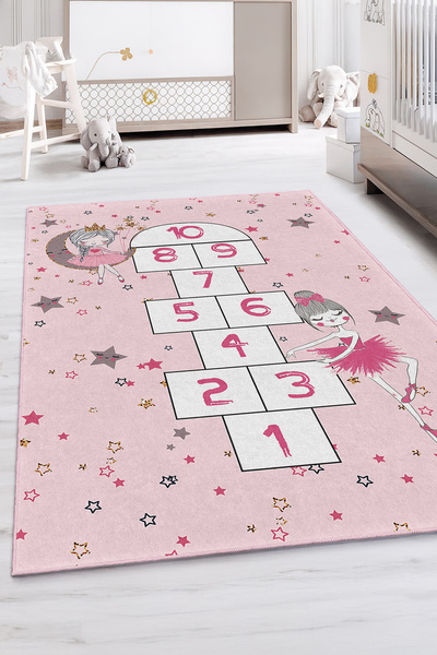 Home Pembe Zemin Üzerinde Prenses ve Yıldız Desenli Kaymaz Taban Çocuk Odası ...