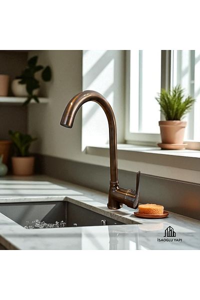İSAOĞLU YAPI Matte Copper Kitchen Faucet Copper Antique Sink Faucet Brass Material