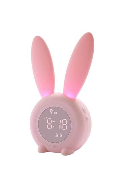 Generic SYOSI Cute Pink Rabbit Alarm Clock - Luminous LED Silicone Night Light & Desktop Decoration for Kid