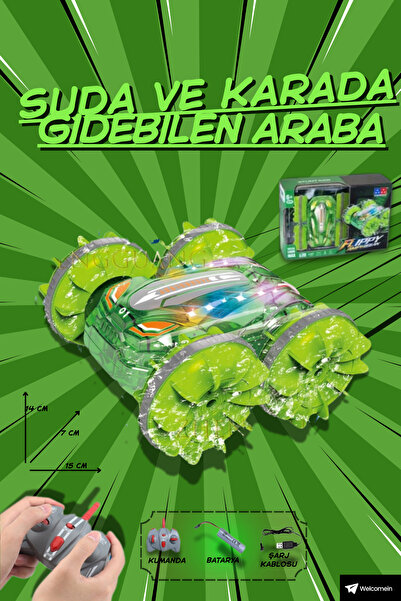 welcomein Suda ve Karada Giden Şarjlı Işıklı Uzaktan Kumandalı Amfibi RC Araba 4x4 Işıklı OfRoad Oyuncak Araba
