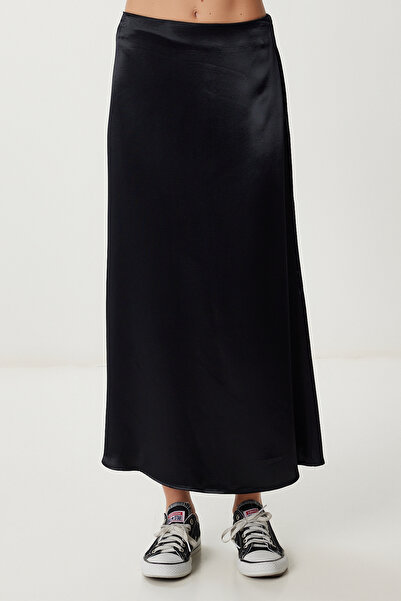Lovelyİstanbul Midi Satin Skirt Lfg0034 Black