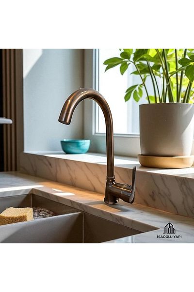İSAOĞLU YAPI Matte Copper Kitchen Faucet Copper Antique Sink Faucet Brass Material