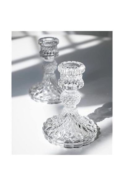 Generic Glass Candle Holder Set of 2, Clear Candlestick Holder and Taper Candle Holder for Wedding Party Ta