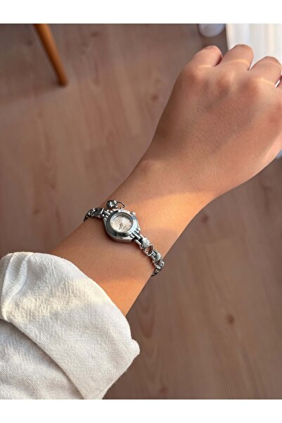 Vola Collection Thin Heart Cord Vintage Steel Silver Minimal White Case Women's Wrist Watch with Charms -38