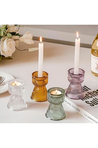 Generic Azonee Candlestick Holders for Diwali Festival, 4 Pcs Two Usages Mixed Candle Holder for Taper Cand